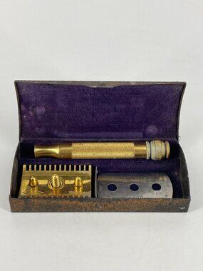 Antique Gillette Brass Safety Razor 2172 Blade Included